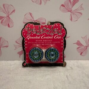 Bedazzled Jeweled Contact Lens Case‎ Blue Green Rhinestone Travel Eyewear